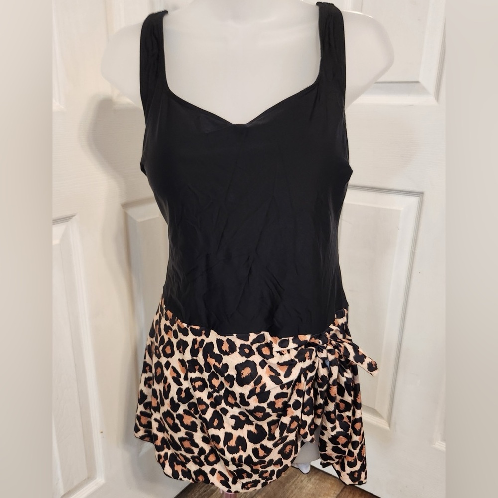 Black and Leopard Print Swimsuit